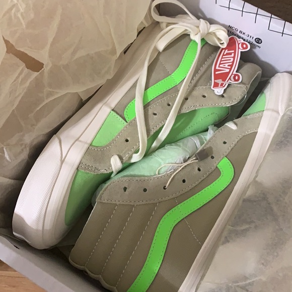 VANS Neon Green & Beige High Top Skater Sneaker - Picture 6 of 8